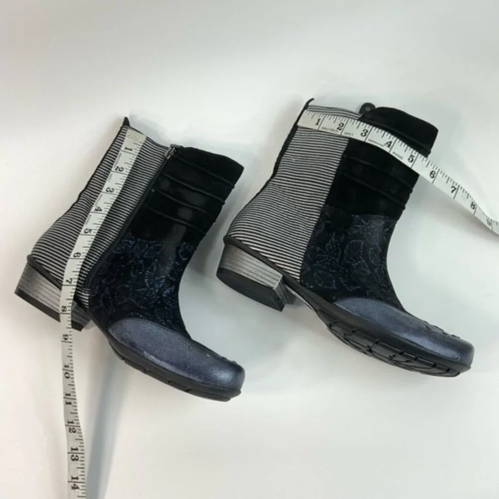 Maciejka Leather Block Heel Mixed Print Bootie 37